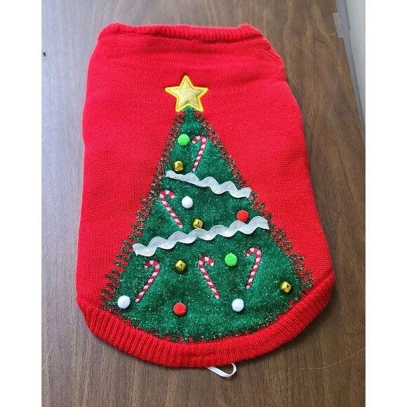 Dog Christmas Sweater Tree Red Green Large Bells Winter - Picture 1 of 5